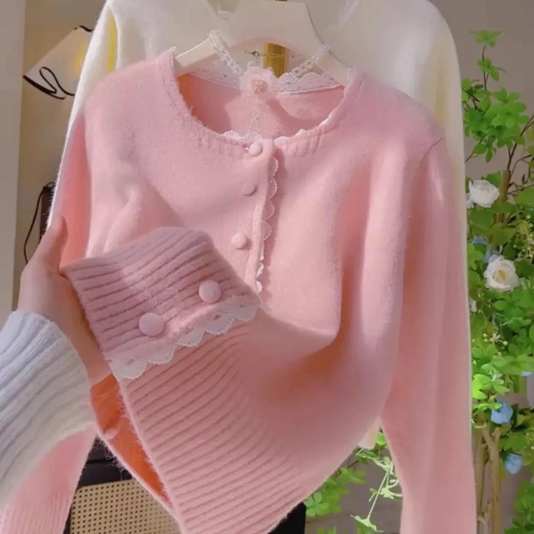 2025 Primavera Nuovo maglione cardigan in pizzo Giacca lavorata a maglia da donna stile versatile Cappotto maglione lavorato a maglia monopetto moda autunnale