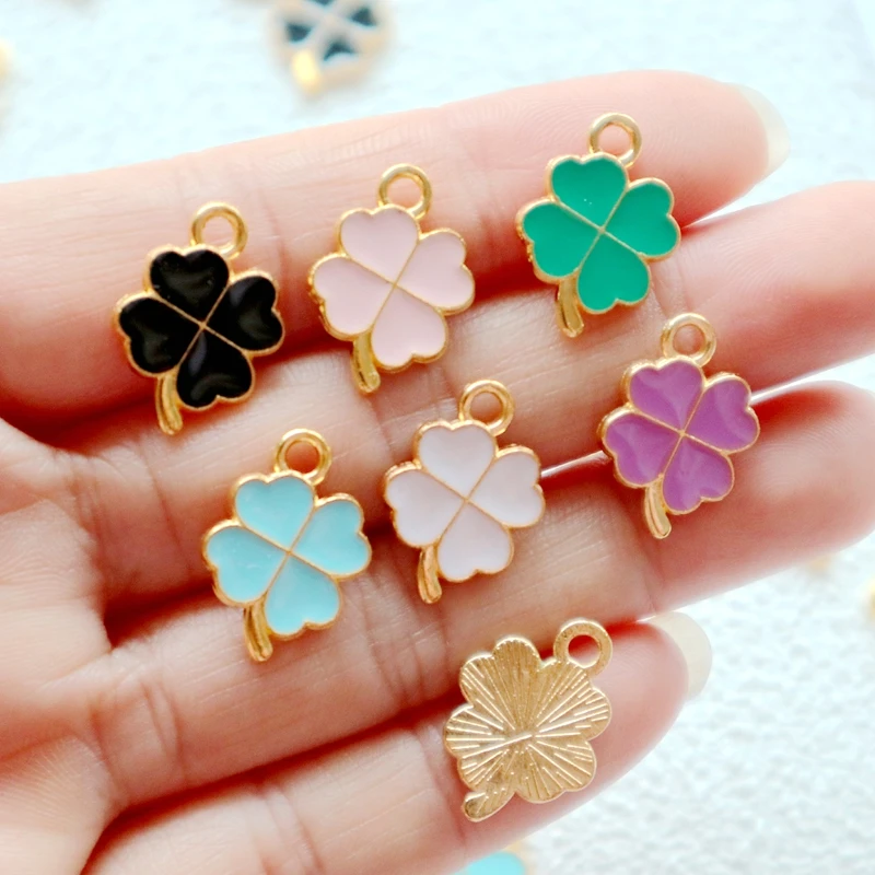 10pcs Multi Color Clover Alloy Enamel Pendant Fashionable Charms Dangle DIY Necklace Bracelet Earring Jewelry Accessory Assembly