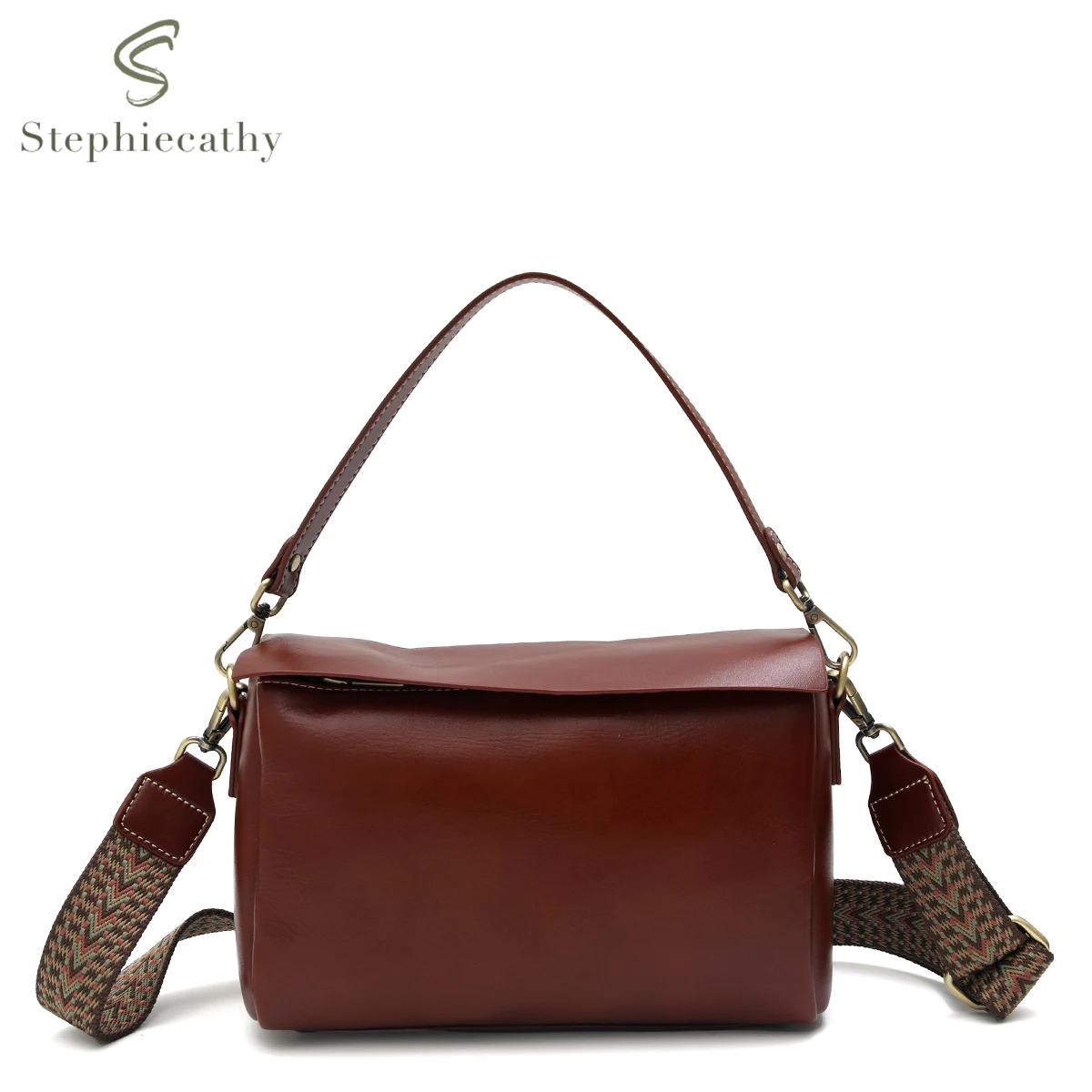 SC Quality Cowhide Handbags for Women Luxury Genuine Leather  Flap Messenger Shoulder Bag Wide Strap Vintage Daily Versatile