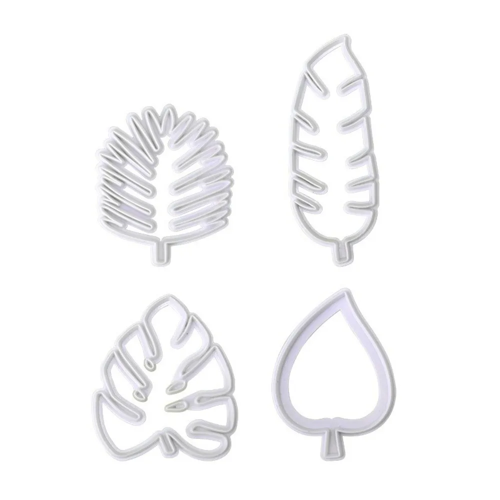 4PCS Durable Non-Stick Fondant Cutters Leaf Raised Edges Leaf Cutters Vein Details Plastic Cutting Mold Cookie Making