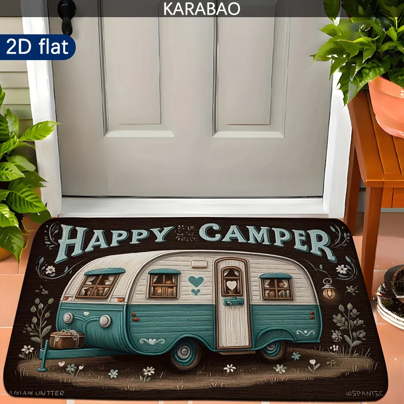 Vintage Happy Camper Caravan Doormat Entryway Mat Boho Retro Camping Sponge Floor Mat for Door Decor Gifts