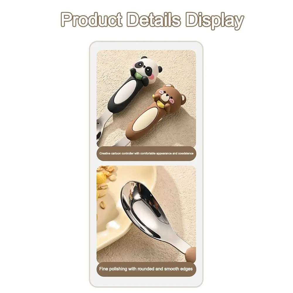 316 Stainless Baby Special Feeding Spoon Silicone Anti Slip Handle Children\'s Tableware Spoon Tableware Gadgets Yuanbao Spoon