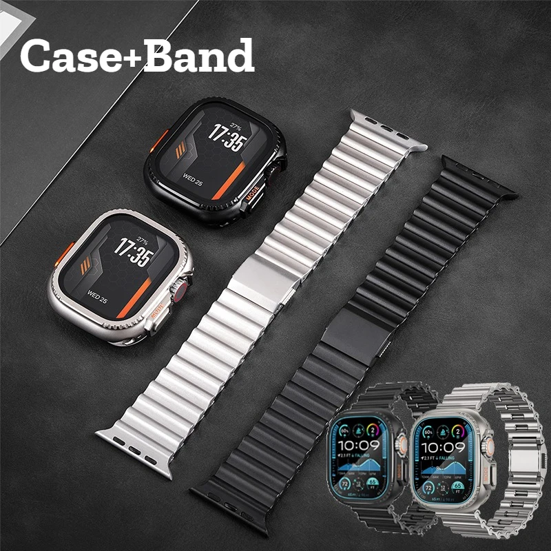 Gehäuse+Edelstahlarmband für Apple Watch Ultra 3 2 49mm 46mm 45mm 44mm 42mm Metallarmband für iWatch Series 11 10 9 8 7 6 SE