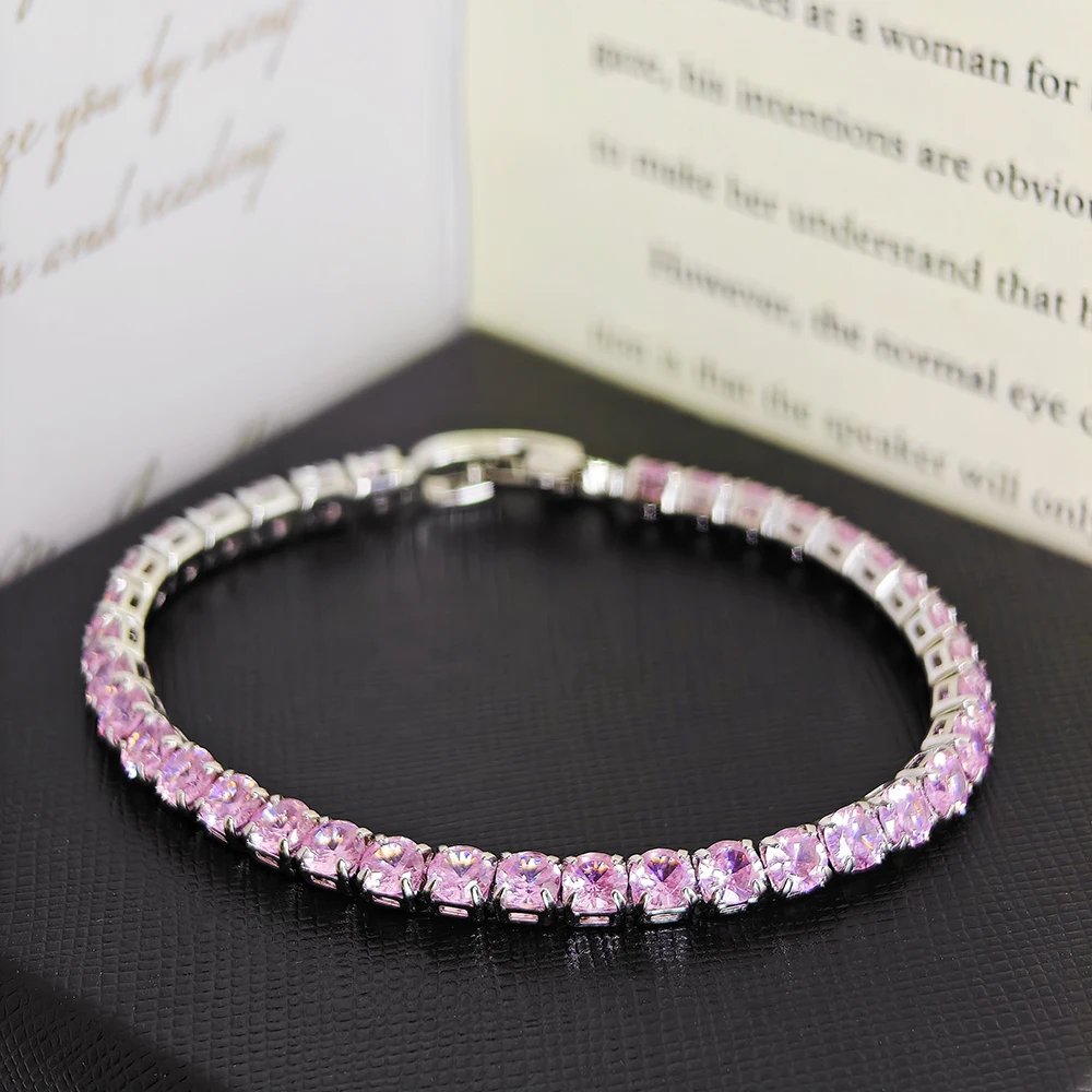 2024 New Arrival  Luxury Round pink color on hand Bracelet Bangle For Women Anniversary Gift Jewelry S5787