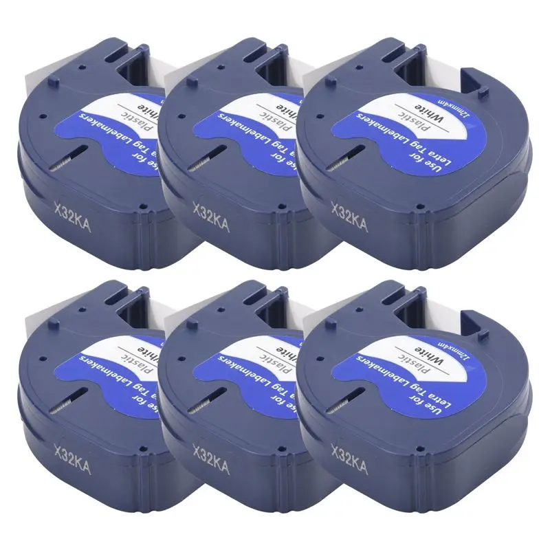 AED7-6Pcs Letratag Refills Label Tapes Label Maker For Dymo 91331White 4M X 12Mm Label Printer For Dymo Label Maker