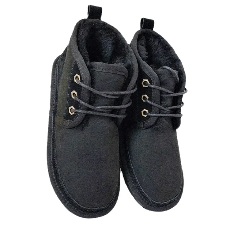 Winter Sheep Fur Snow Boots Men Women Sheepskin Genuine Leather Wool Fur Plus Size 48 Outdoor Warm Ankle Short Boots Shoes