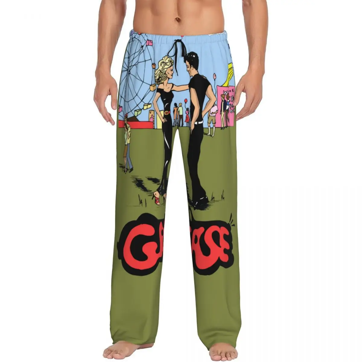

Custom Movie Character Grease Pajama Pants for Men Lounge Sleep Drawstring Sleepwear Bottoms with Pockets
