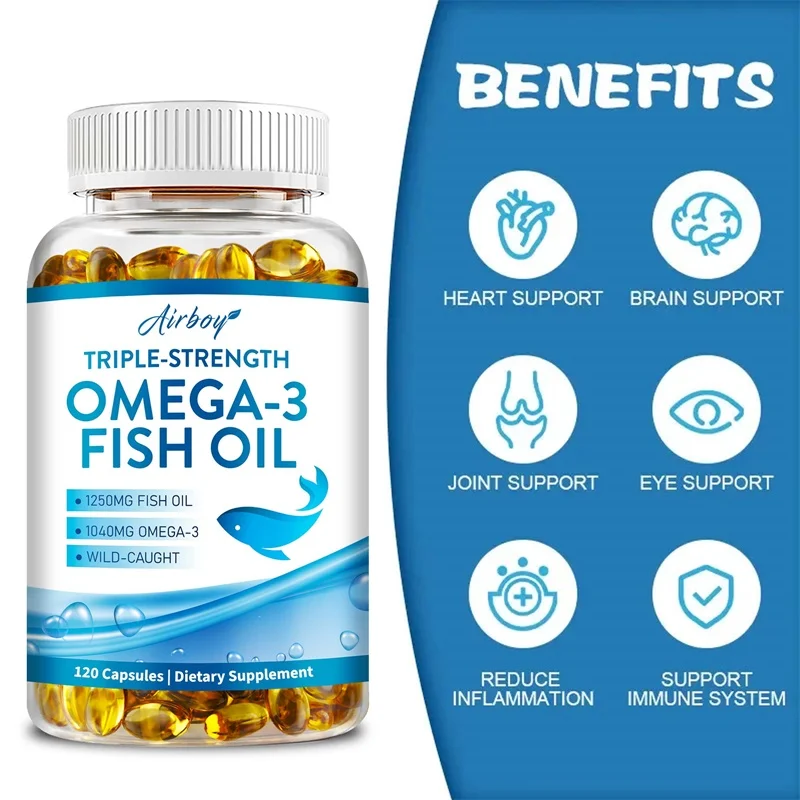 Omega 3 Fish Oil - Helps Brain & Cardiovascular System, Relief Eye Fatigue, Improve Cognitive & Learning Ability