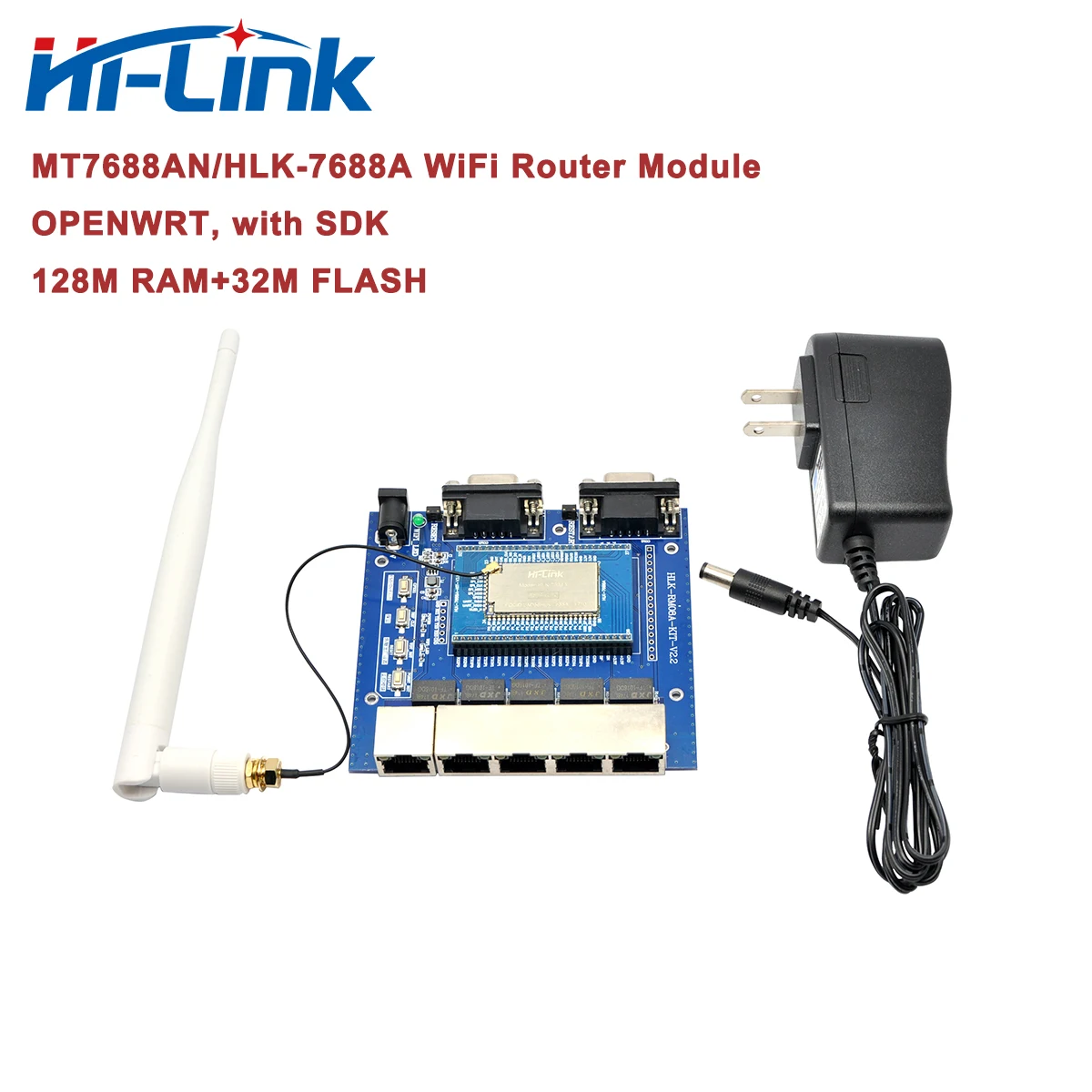 Free Shipping  HLK-7688A WiFi Router Module OpenWrt StartKit 128M RAM/32M Flash 150Mbps On Sale