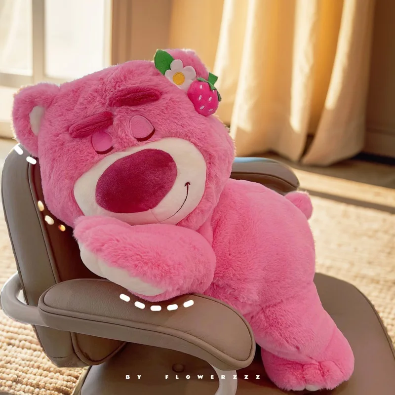 Miniso Cute Cartoon Lying Posture Scented Strawberry Bear Doll Pink Sleeping Pillow Doll Plush Toy Birthday Gift For Children