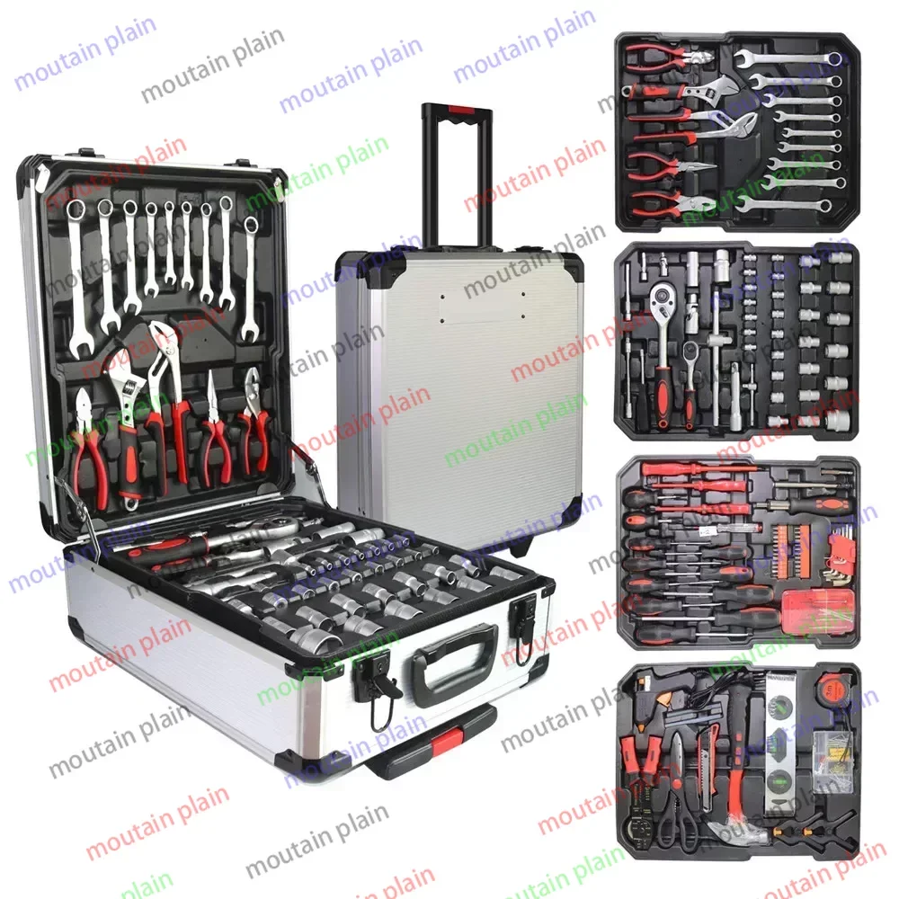 Aluminum Trolley Case Tool Set Silver House Repair Kit Set 399pcs with Tool Belt Household Hand Tool Set Gift on Father's Day