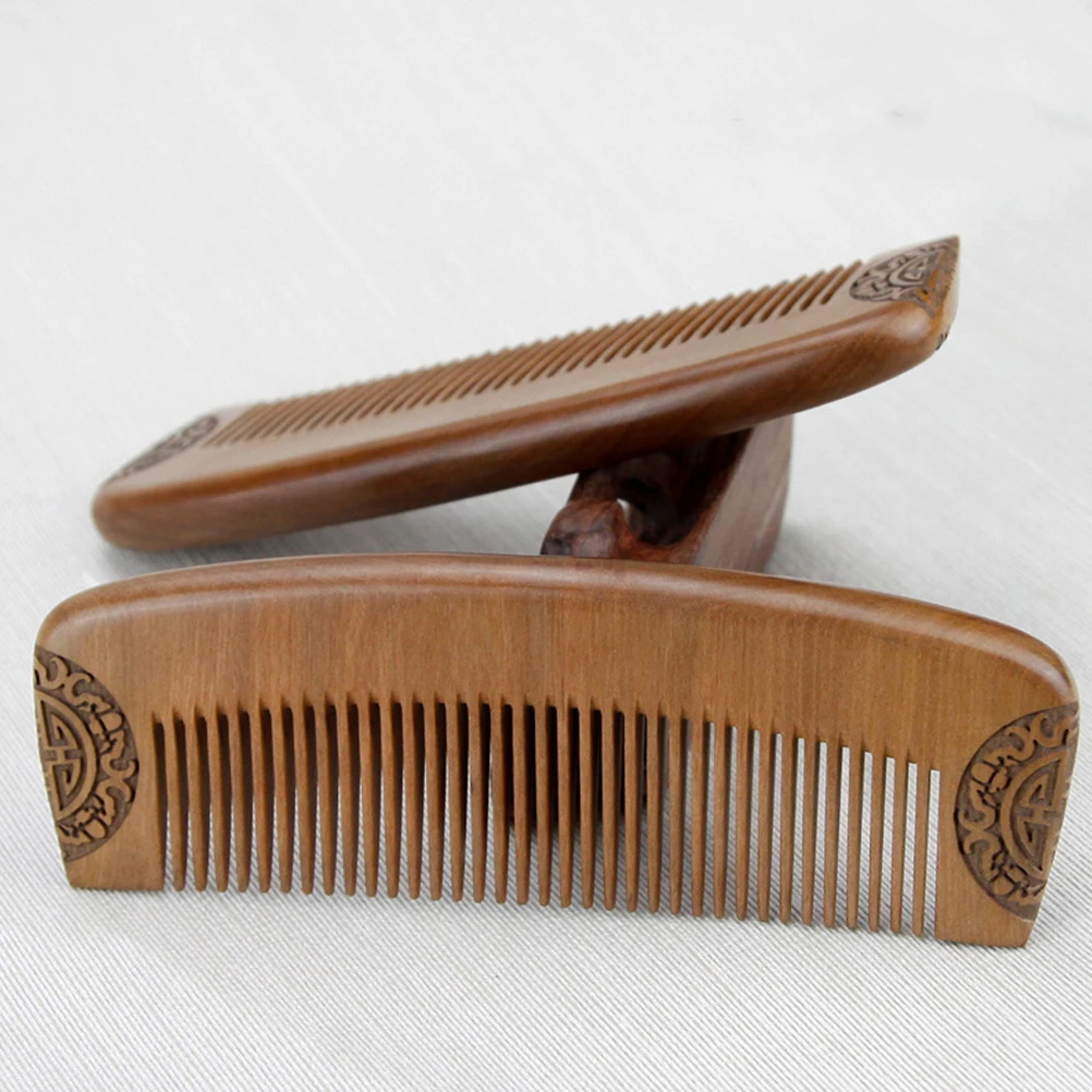 

Anti-Static Wood Hair Comb Half Moon Natural Wooden Scalp Massage Smooth Teeth Carving Pattern For Women Girls Ladies Coffee