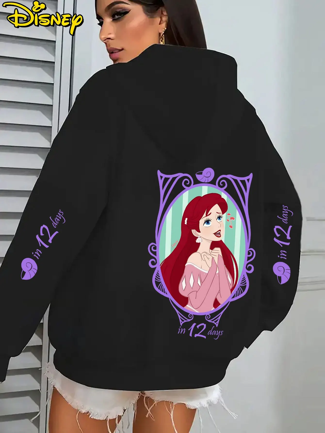 سترة ديزني لـ Ariel Little Mermaid Singing Hoodie - بلوفر شتوي مريح مبطن بالصوف مع تصميم شخصيات كرتونية #1