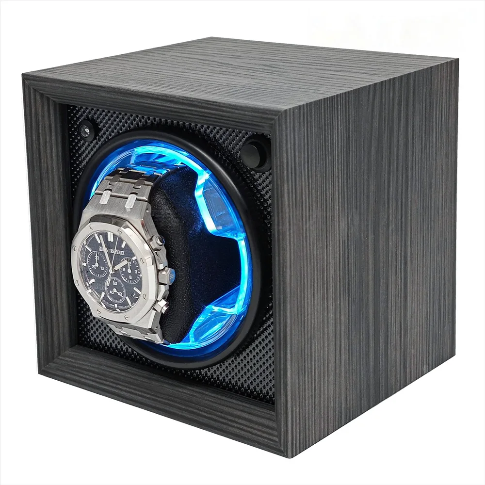 

Creative Luxury Automatic Active Silent Watch Winder Display Dark Gray Wooden Single Watch Winder Box with Lighting