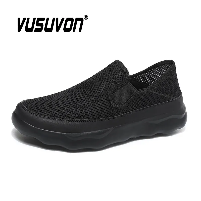 Men Light Casual Shoes Breathable Slip-On Jogging Fashion Mesh Black Summer For Walking Loafers Size 39-48