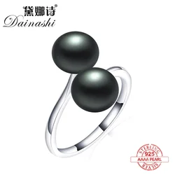 2026 New Arrival Black Natural Freshwater Pearl Ring Adjustable Fashion Novel Ring 925 Sterling Silver Jewelry For Women Gifts