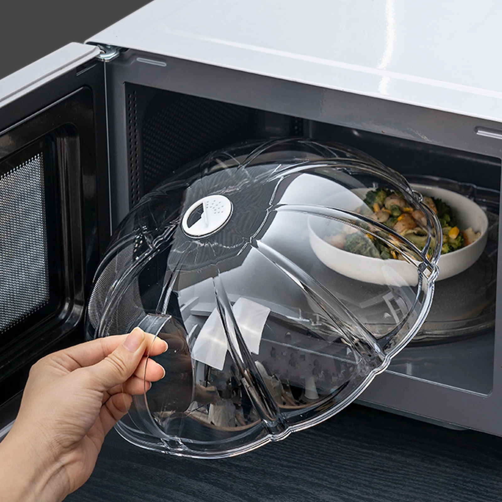 1pc Microwave Cover Transparent Reusable Food Cover With Base Anti Sputtering Anti-oil Cover Heat Resistant Kitchen Tools