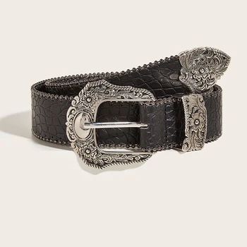 Cinturón vaquero Unisex gótico Y2k, cinturones de diseñador para mujer, accesorio Punk negro de lujo de alta calidad, pretina de 3,8 cm, cinturón bohemio para hombre