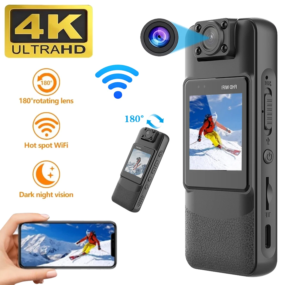 

Ультра HD мини-камера 4K с Wi-Fi, портативный компактный цифровой видеорегистратор, полицейская нательная камера, инфракрасное ночное видение, спортивная DV-видеокамера, велосипедная камера