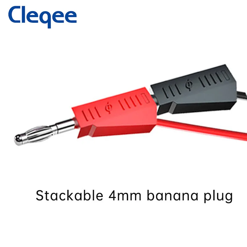 Cleqee P1308B-3 2PCS 4mm Stackable Banana Plug to Test Hook Clip Test Leads Cable 100cm Wire  Electrical Minigrabber Connector