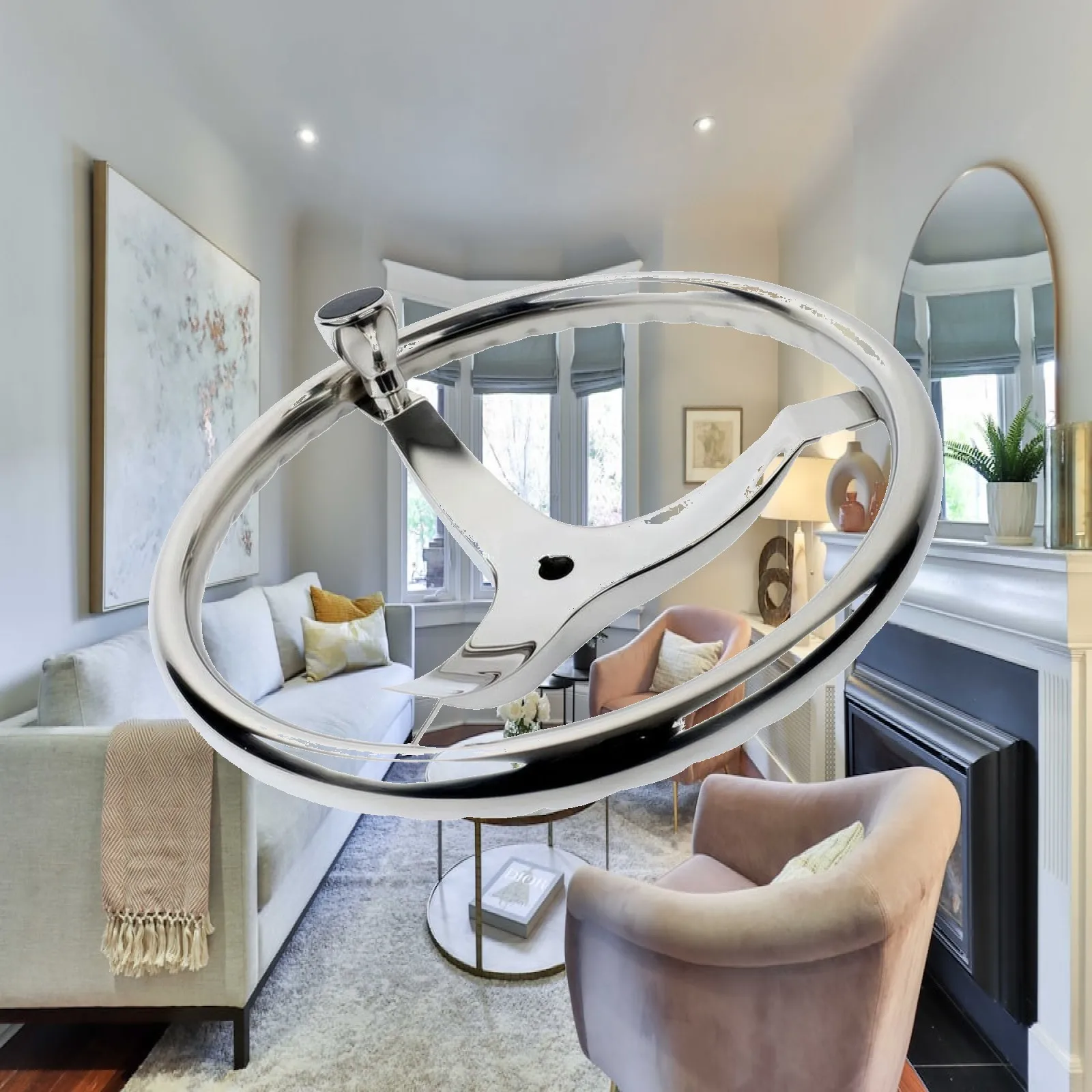 Polished Boat Steering Wheel 316 Stainless Steel Three Spoke Manual Control for Marine Vessel Refit