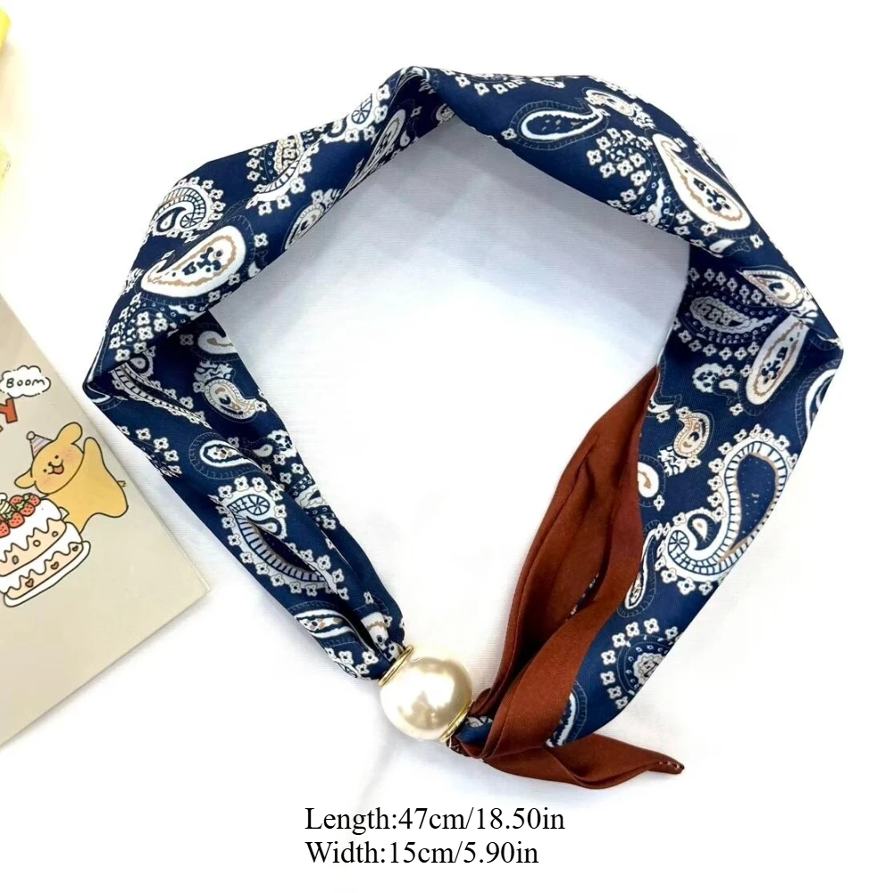 1 Women's Vintage Printed Satin Neck Scarf Removable Magnetic Buckle Scarf Tie for Hair Wrap Neck Decor Office Accessories