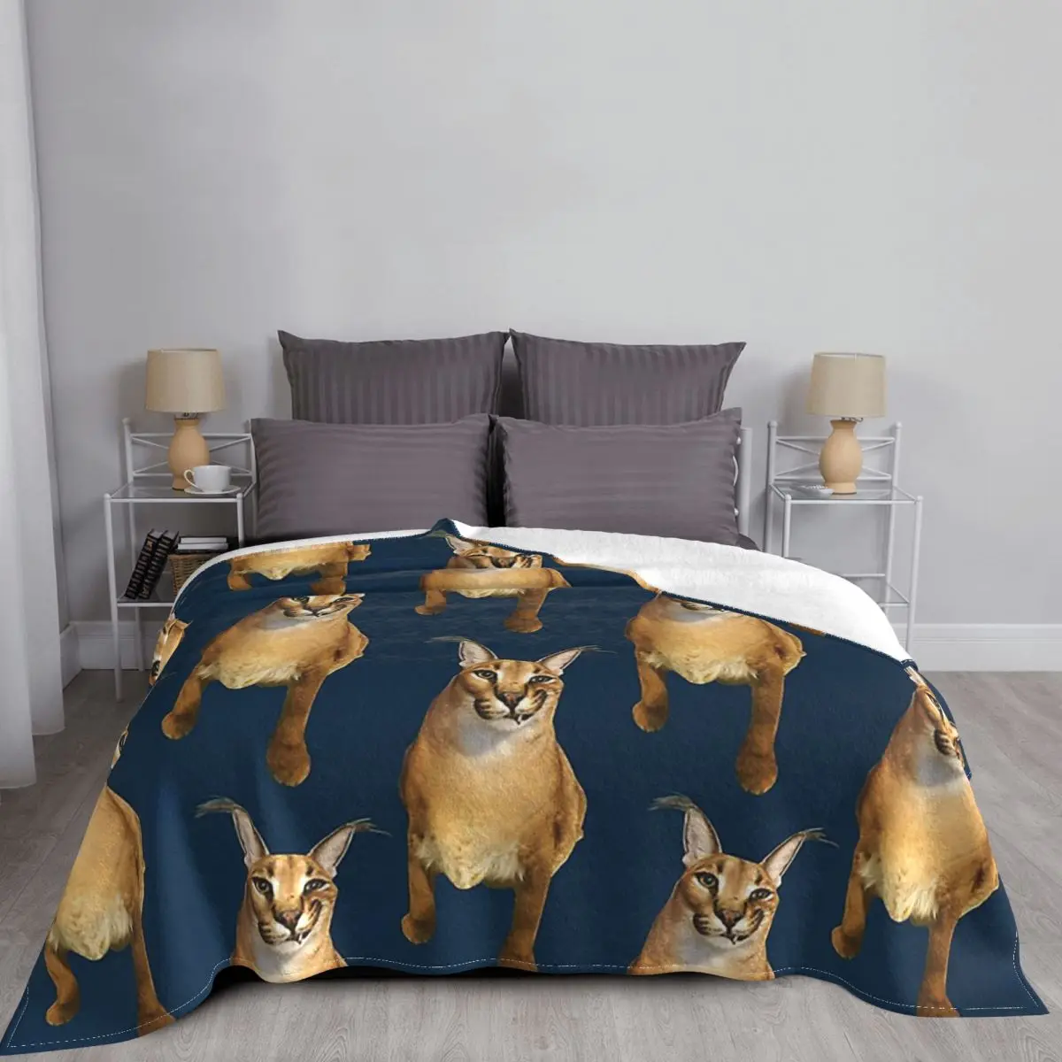 Floppa Smile coperte divertente Meme Caracal Cat peluche coperte copriletto divano decorazione copriletti caldi ultra-morbidi