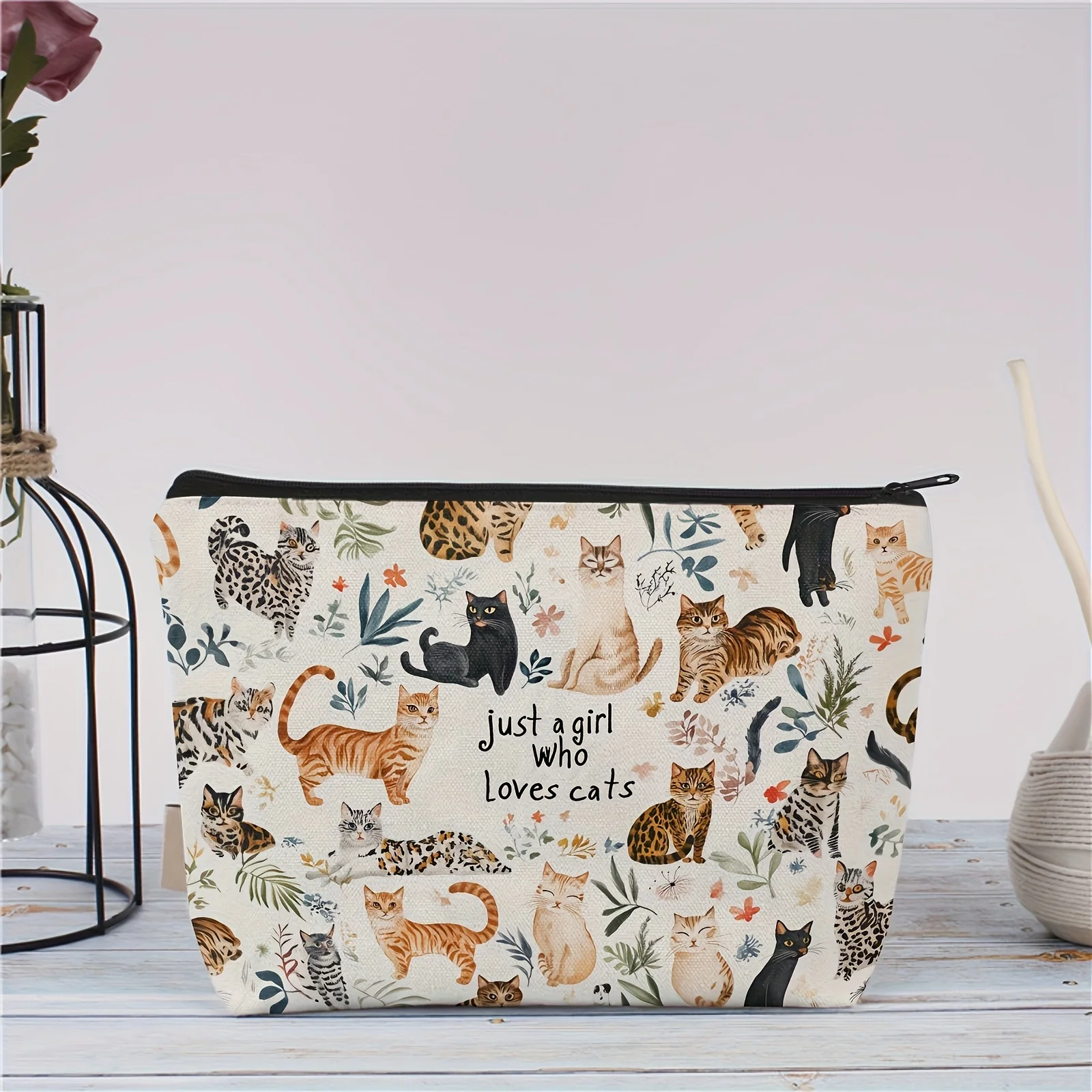 Schicke Kosmetiktasche mit Vintage-Katzenmuster, leichte Make-up-Tasche für Damen und Herren, Münzgeldbörse, Aufbewahrungstasche, Federmäppchen mit Reißverschluss – Detail 5