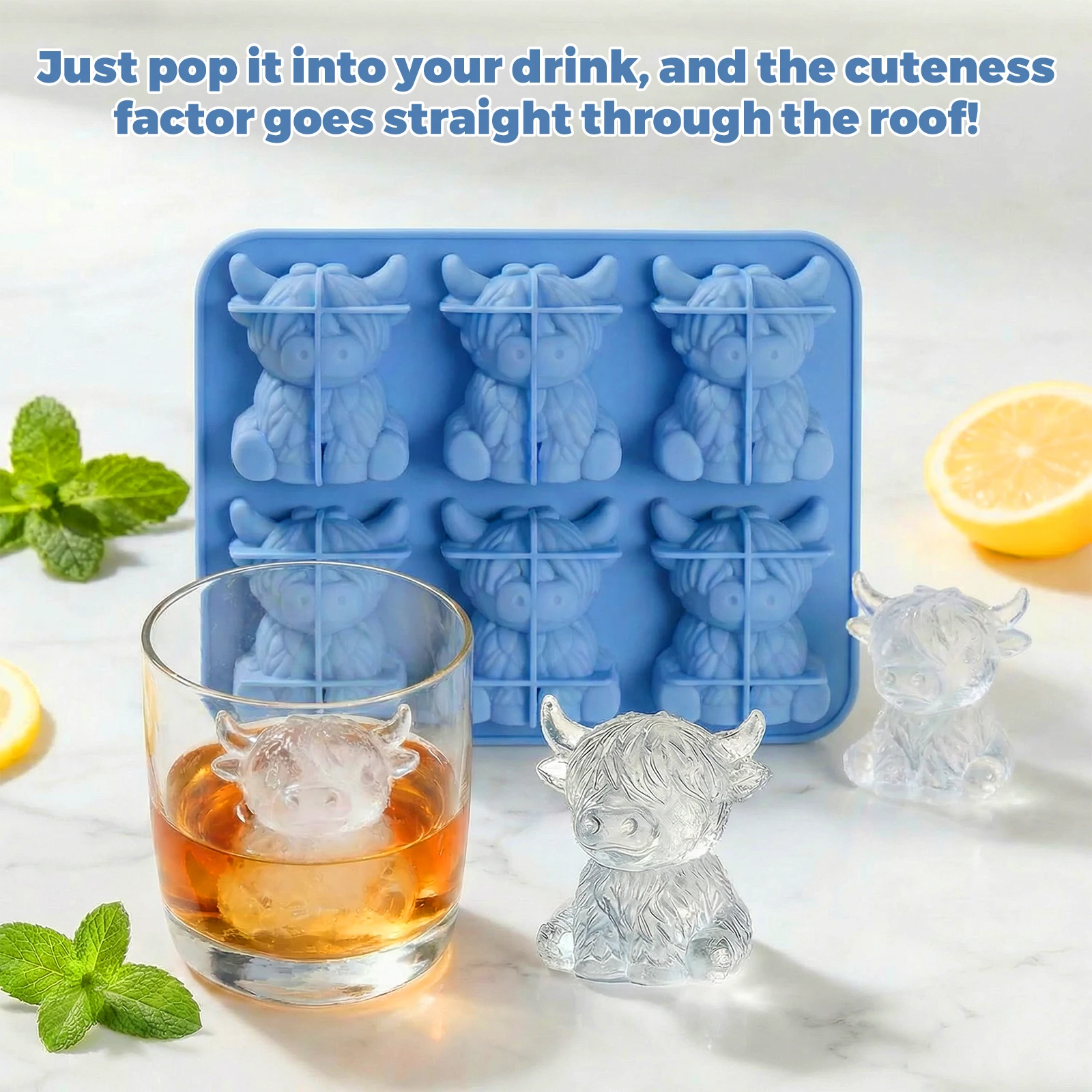 Highland Cow Ice Cube Mold Reusable 3D Highland Cow Silicone Ice Cube Tray DIY Silicone Molds for Whiskey Cocktail Drinks Juice