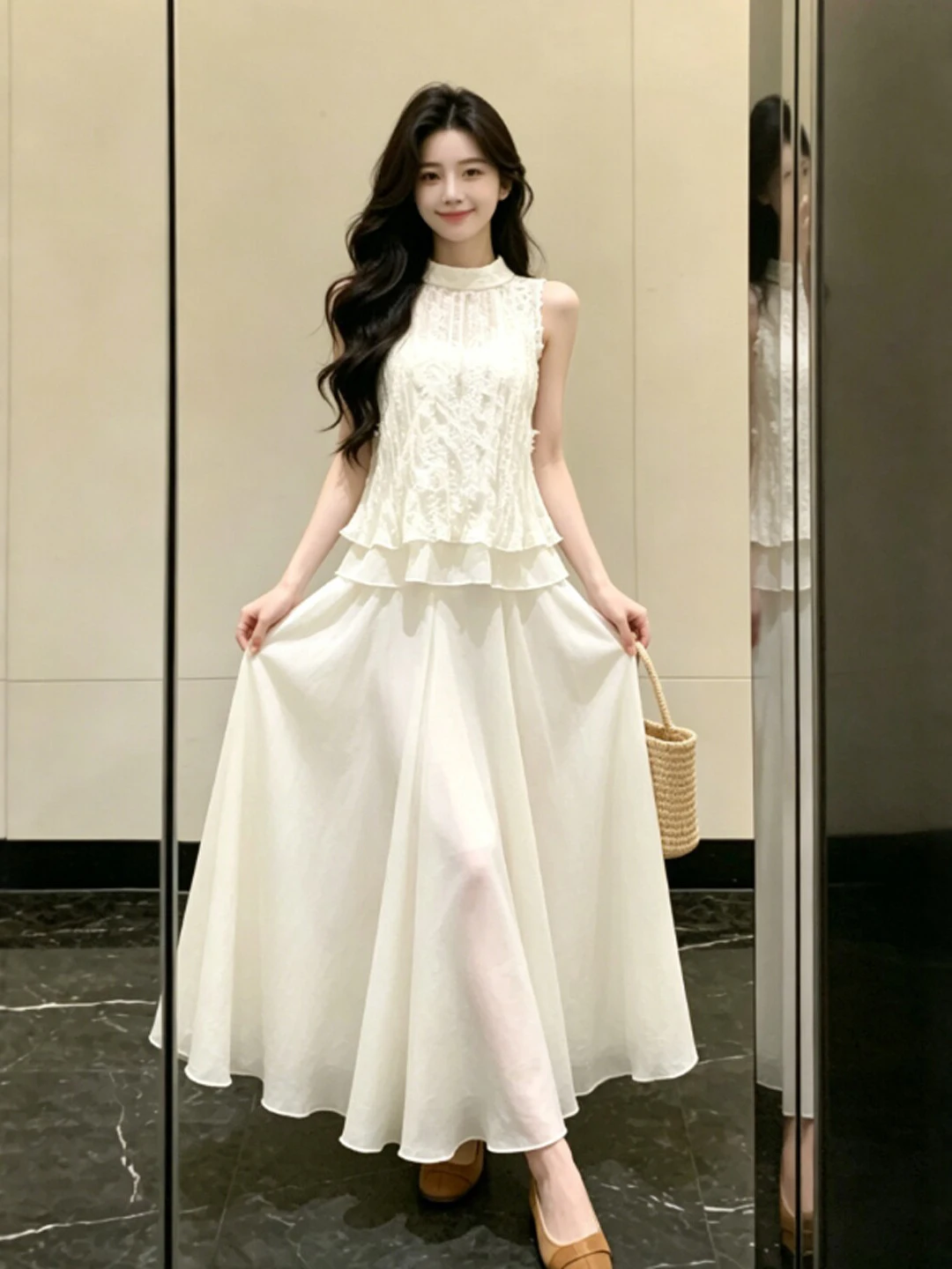 

Gentle Wind Unique Super Beautiful Vest Top Half Skirt Two-Piece Set Elegant Summer Fashion Women's Comfortable Cotton Set