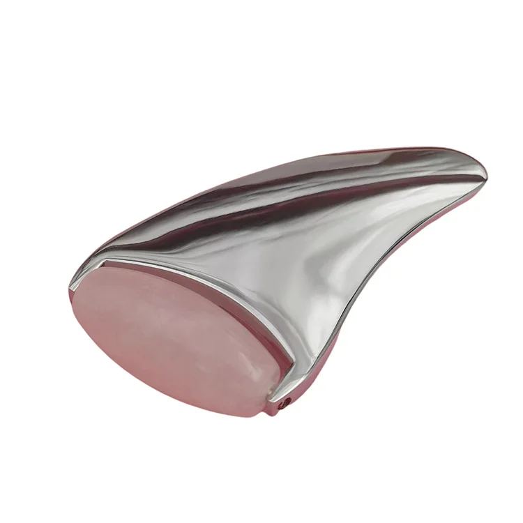 Pink Crystal Jade Roller Scraper Facial Massage Tool Metal Scraper Roller