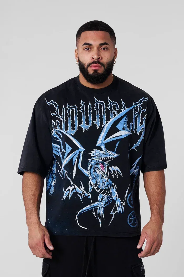 

YA Trendy Brand Oversized 2025 T-shirt Street Leisure Breathable Large Material Tshirt Animation Graphic Tee Short Sleeve Top