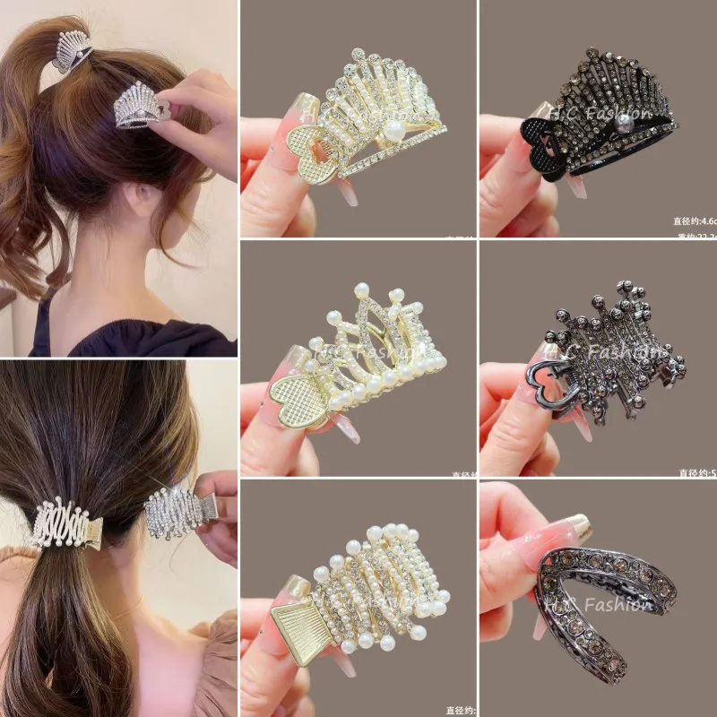 

Pearl Rhinestone High Ponytail Hair Claw Anti Collapse Fix Tool Ponytail Clip for Women Summer Bun Hair Clasp Barrette