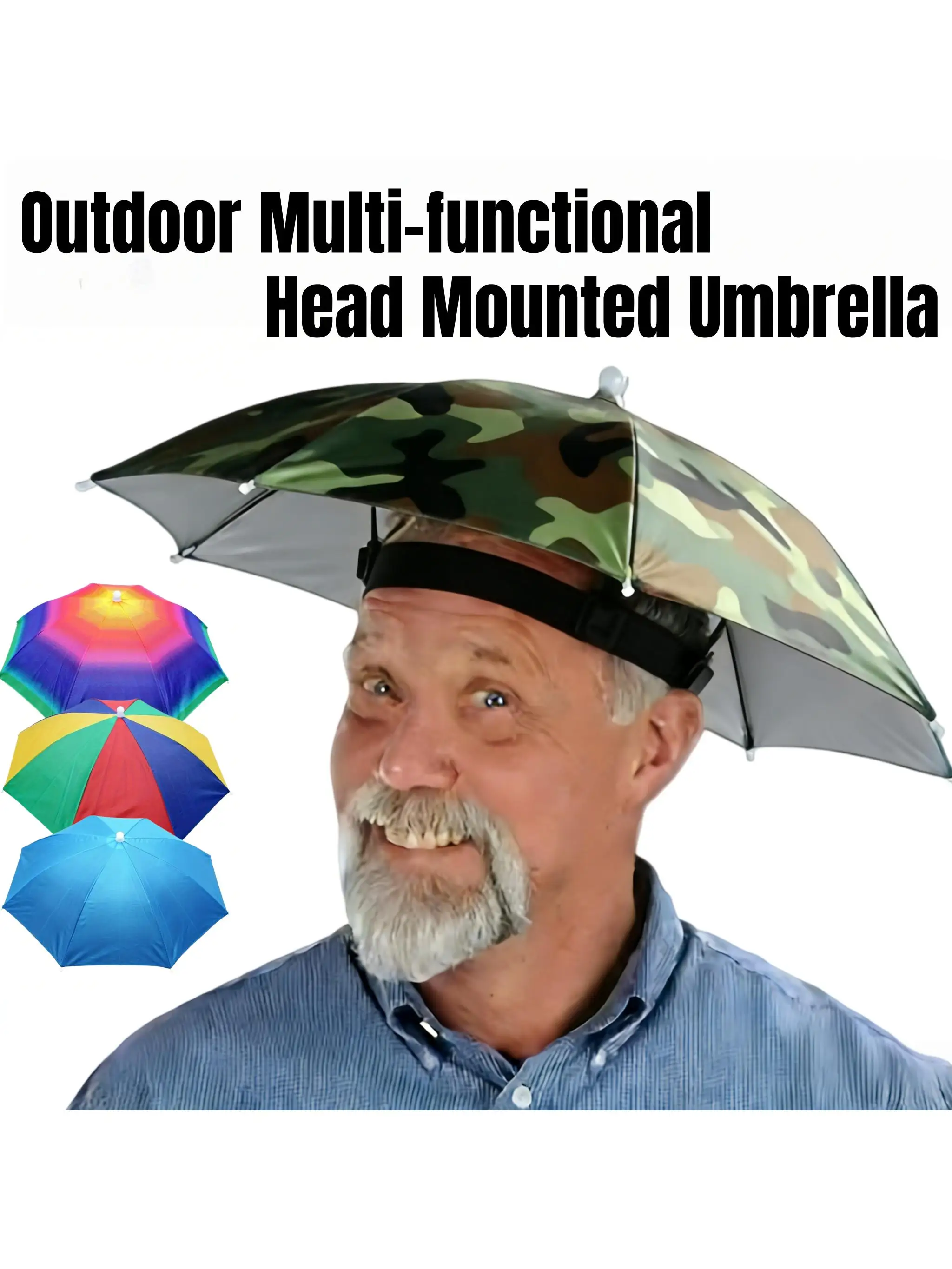 Verstellbarer Kopfbedeckungs-Regenschirm für Sonne, Regen, Wandern, Camping, Angeln, Outdoor, faltbarer Hut mit Anti-UV-Beschichtung, Paar