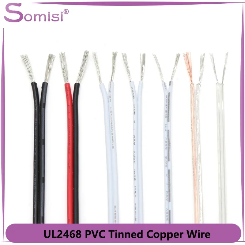 

5m/10m/20m UL2468 2 Pins Cable 30 28 26 24 22 20 18 16AWG Tinned Copper Insulated DIY Electronic PVC Extension LED Strip Wire