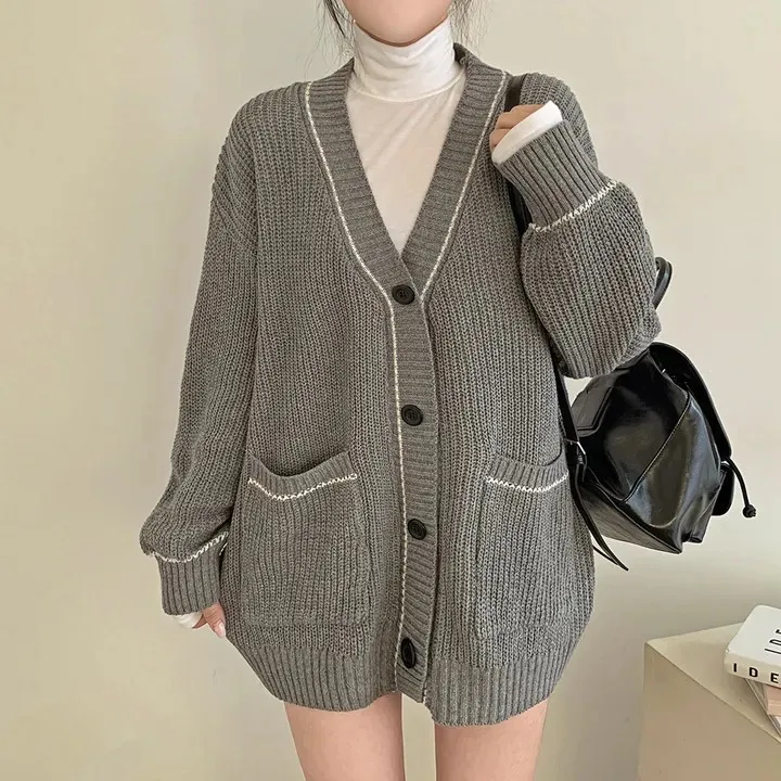 

Chic Women's Knitted Sweater Cardigan Long Sve Loose Fit Versatile Autumn Winter New Sle Casual Lazy Faion Outerwear