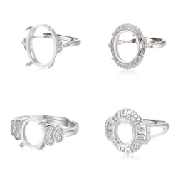 S925 Sterling Silver Platinum Classic 4 Claws Ring Blank Base Oval Blank Ssttings For DIY Ring Charm Jewelry Making