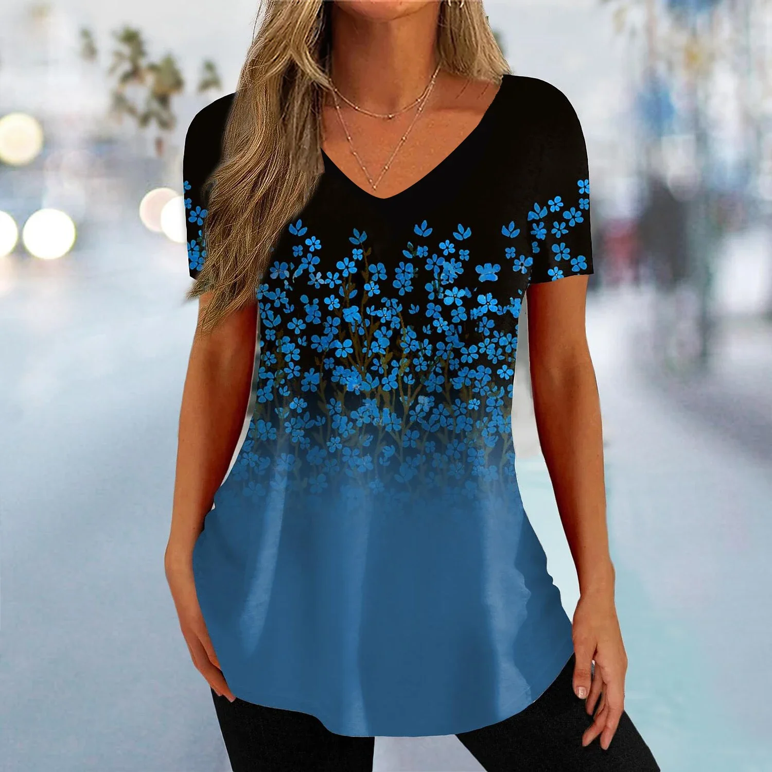 25 verão camiseta feminina verão listra impressão gradiente com decote em v manga curta moda plus size menina camiseta de secagem rápida respirável
