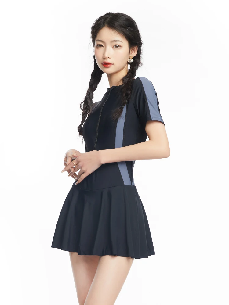 

New Sle One-Piece Swimsuit ort Sve Skirt Design Conservative Sports Model Profional Swimming Costume for Women