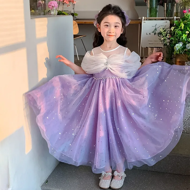 

Mesh Dress Summer 2025 New Fashionable Sweet Temperament Mesh Elegant Princess Dress Kids Clothes Girls