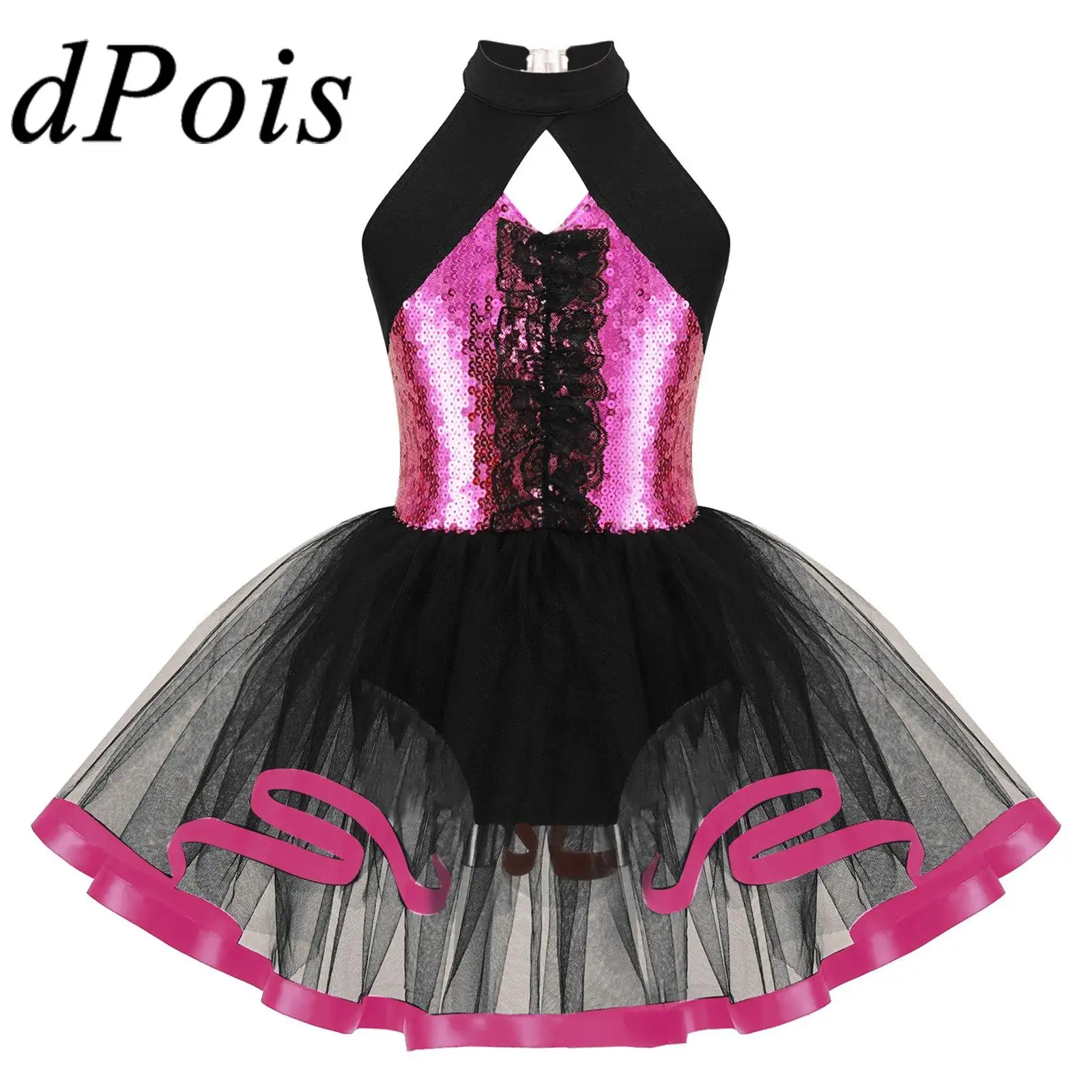 

Kids Girls Sparkly Sequins Ballet Dance Tutu Dress Gymnastics Leotard Ballerina Competition Party Stage Performance Costume