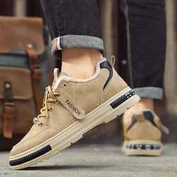 Winter Plush Men's Shoes New Workwear Thick Soled Hiking Sneakers Fashion Versatile Anti Slip Sneaker Casual Board Shoes 2024