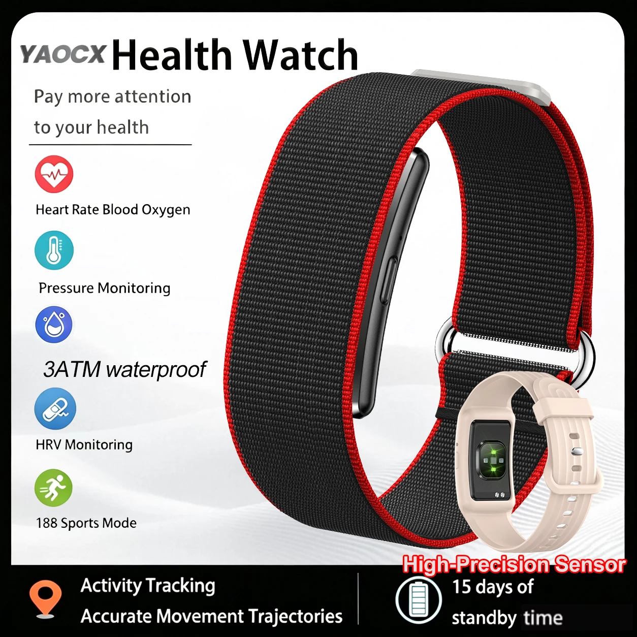 YAOCX Smart Bracelet Health Fitness Tracker with Heart Rate Blood Oxygen Sleep Monitoring 3ATM Waterproof Smart Bracelet 2026