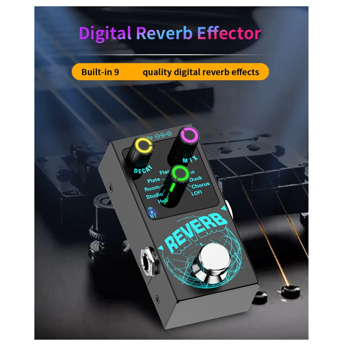 SMIEA Новый Bluetooth 5.4 Эффектор Гитарный эффектор реверберации Одноблочный эффектор реверберации Реверберация Красочный визуальный свет