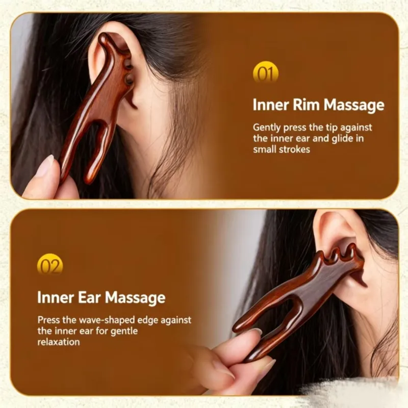 Purplewood sandalwood ear-boosting ear-cup massage device - Meridian-stretching rod for pulling and stretching meridians
