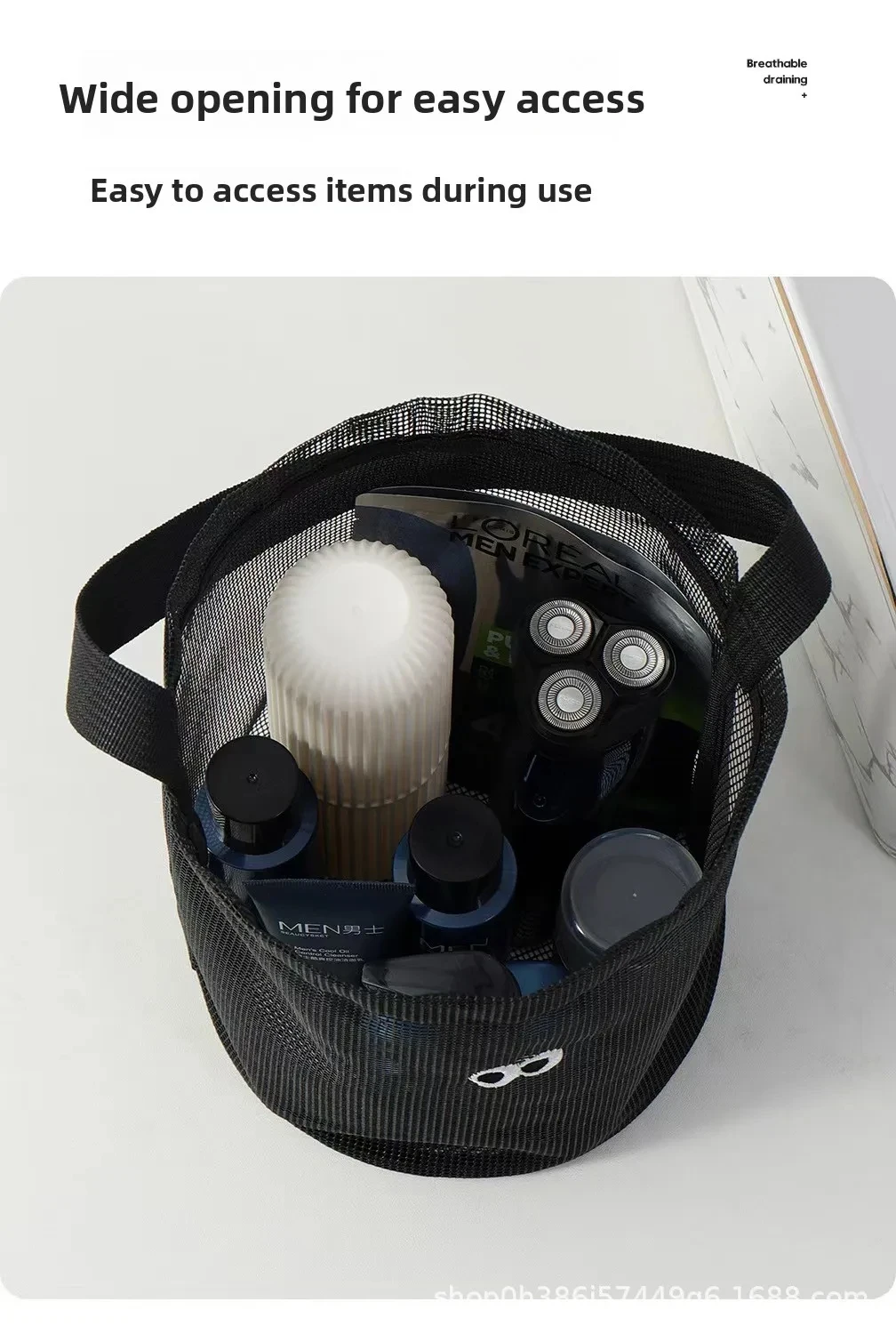 Strandtasche mit großem Fassungsvermögen, atmungsaktiv, schnell trocknend, für Schwimmen, Fitness, Handduschkorb, Nass- und Trockentrennung, Reiseaufbewahrung – Detail 4