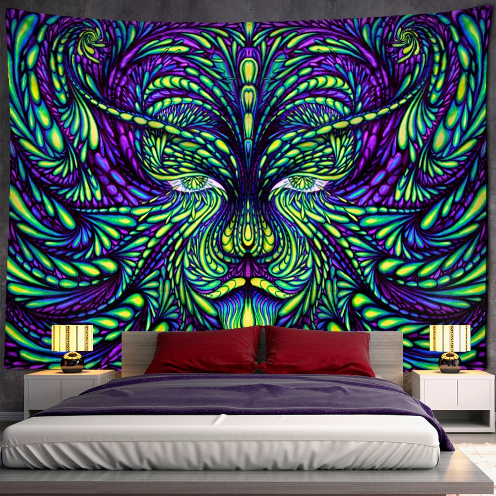 Abstract Maple Leaf Tapestry Wall Hanging Psychedelic Witchcraft Mysterious Colorful Boho Dorm Home Room Decor