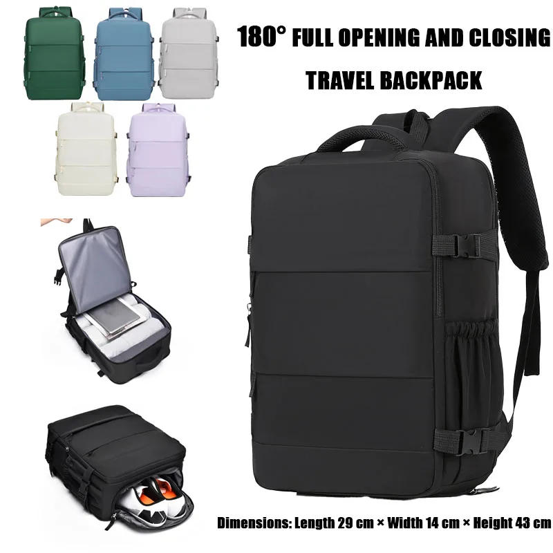 

180° Full Opening And Closing Travel Backpack With Independent Shoe Compartment Lightweight High-capacity Casual Backpack