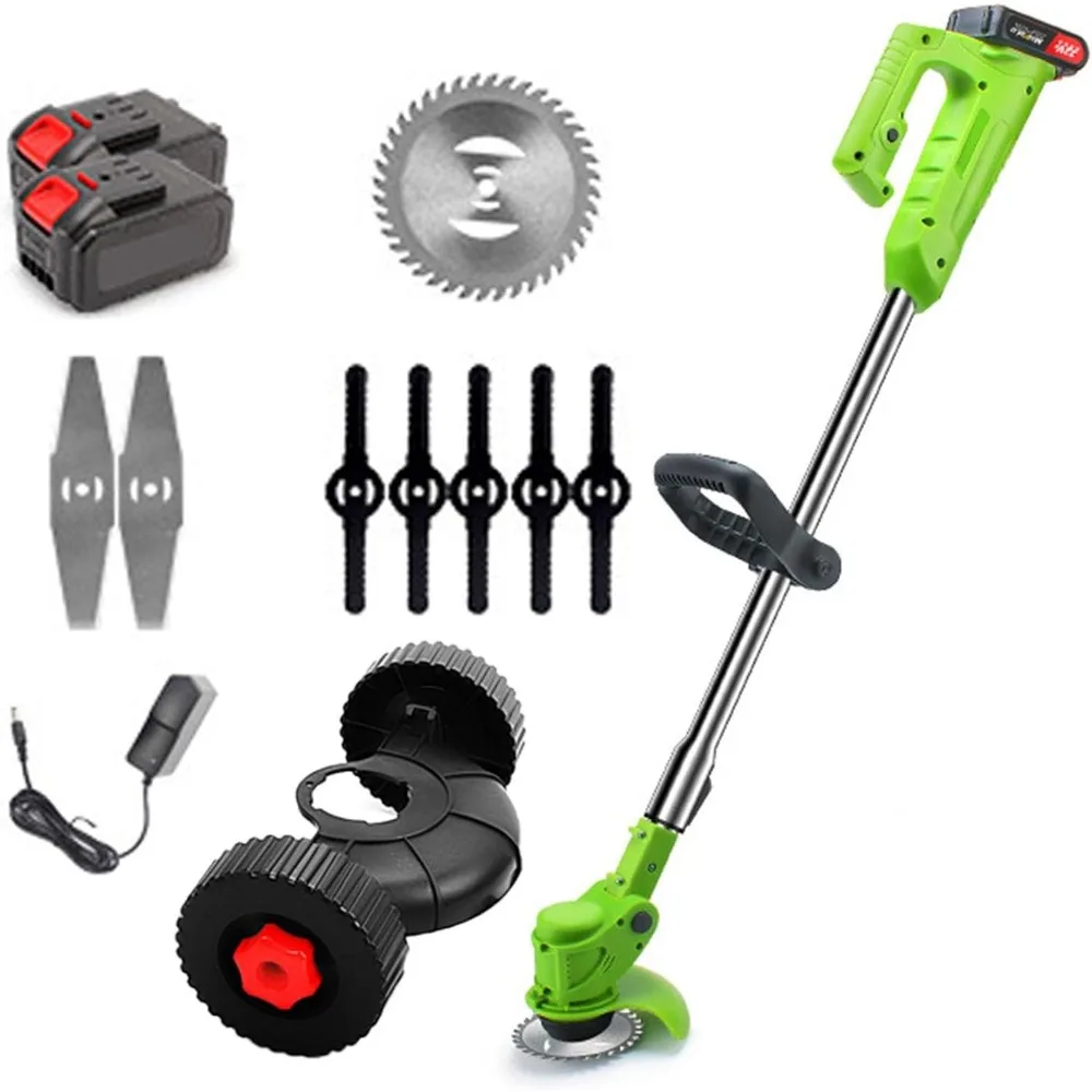 Draadloze telescopische elektrische grastrimmer met verstelbaar koord en extra wielen voor huishoudelijk gebruik in de tuin
