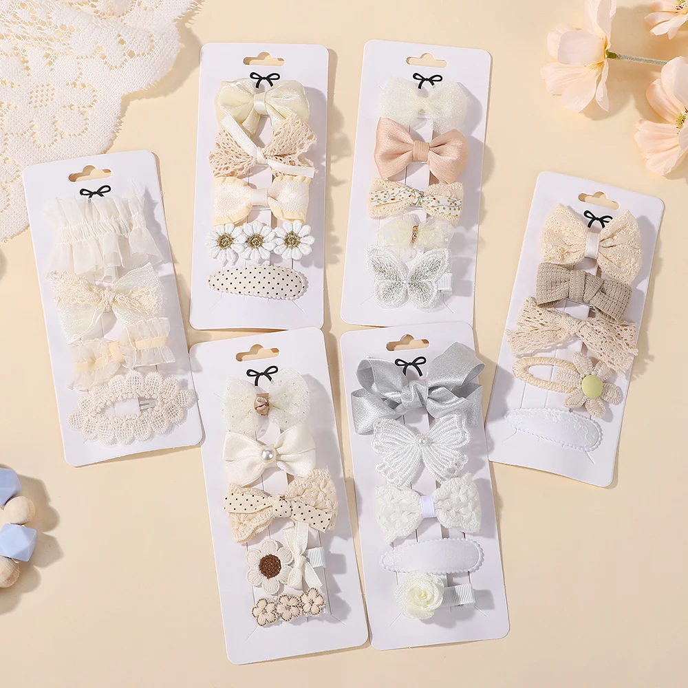 4Pcs/Set Sweet Lace Printed Bowknot Hair Clips For Cute Girls Handmade Hairpin Boutique Barrettes Headwear Kids Hair Accessories